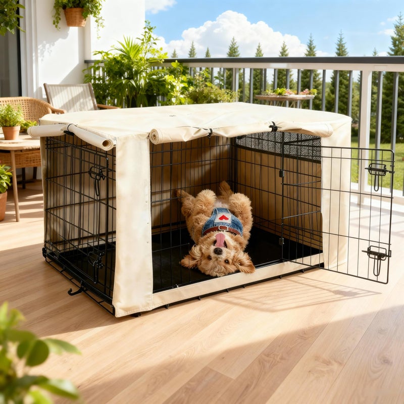 HiCaptain Dog Crate Cover 42.0" L x 28.0" W x 30.0" H with Breathable Mesh, Durable Heavy Duty Kennel Cover, Dual Zippered Panels, Windproof Waterproof UV-Resistant(Beige) - Image 1